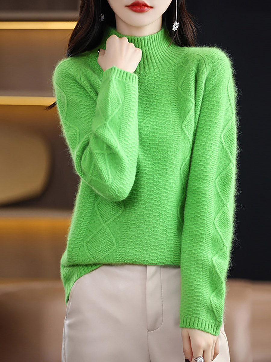 Autumn Half-turtleneck Wool Twist Knit Sweater Ax1031