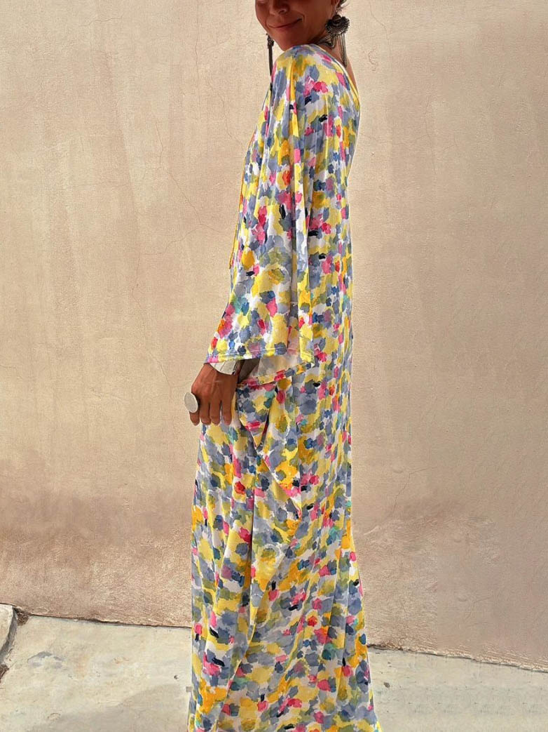 Holiday Ink-dye Print Off-shoulder Maxi Dress