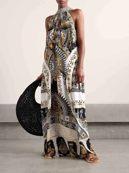 Unique Retro Pattern Print Maxi Dress
