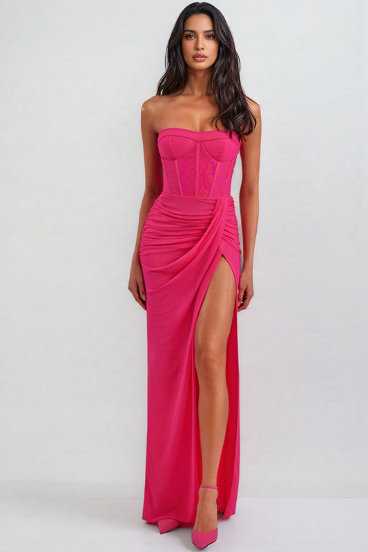 Amabel Corset Split Maxi Dress-pink