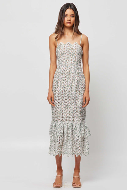 Wavy Line Lace Sleeveless Midi Dress