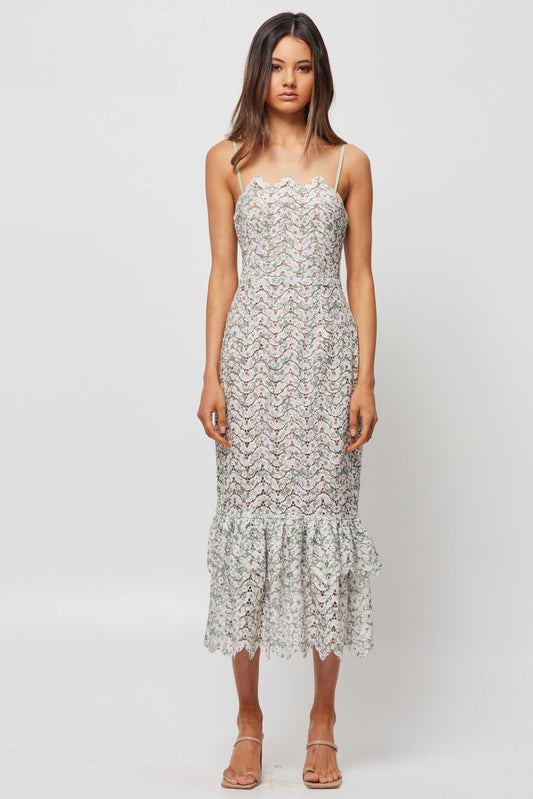 Wavy Line Lace Sleeveless Midi Dress