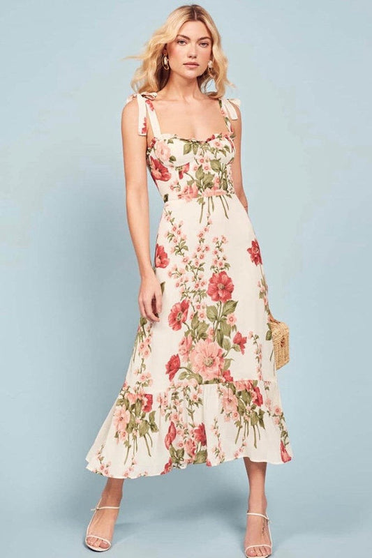 Lace Up Sweetheart Neck Midi Dress