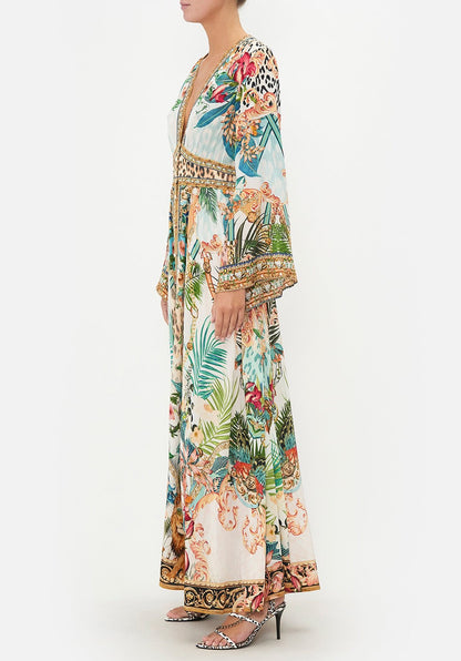 Botanical Print V-neck Long Sleeve Maxi Dress