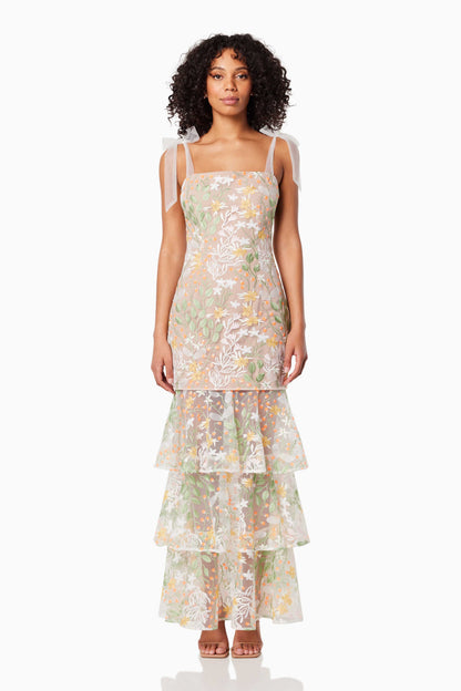 Embroidered Square Collar Sleeveless Top & Ruffle Skirt