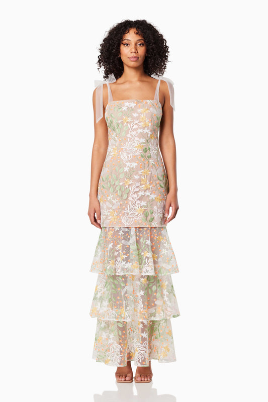 Embroidered Square Collar Sleeveless Top & Ruffle Skirt