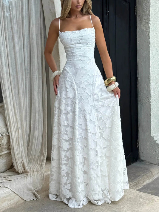 Thea - Textured Elegance Jacquard Maxi Dress