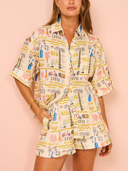 Printed Loose Shorts Set