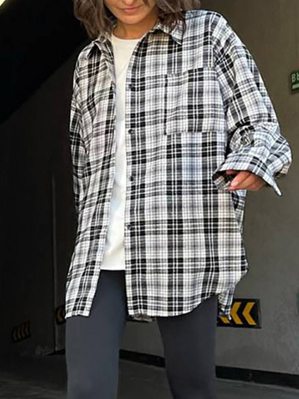 Plaid Blouses Polyester Pocket Blouse Tops