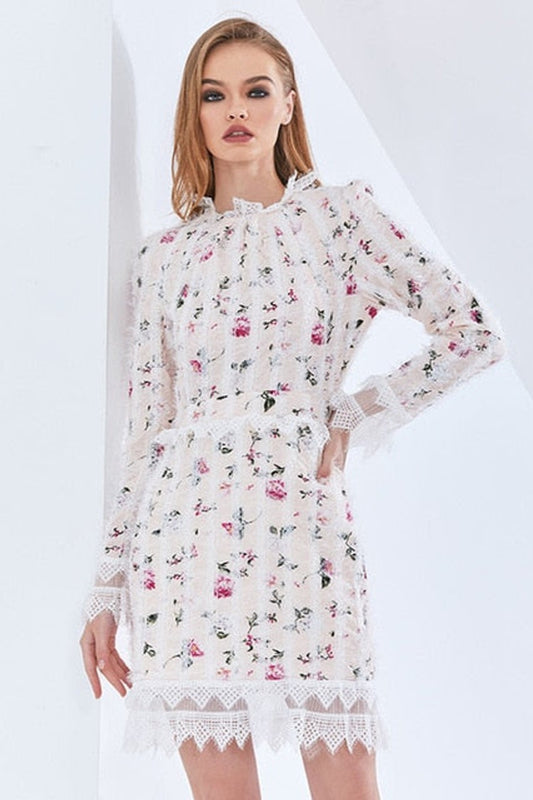 Lace Long Sleeve Mini Dress
