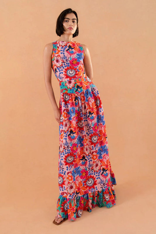 Lace-up Ruffle Hem Maxi Dress