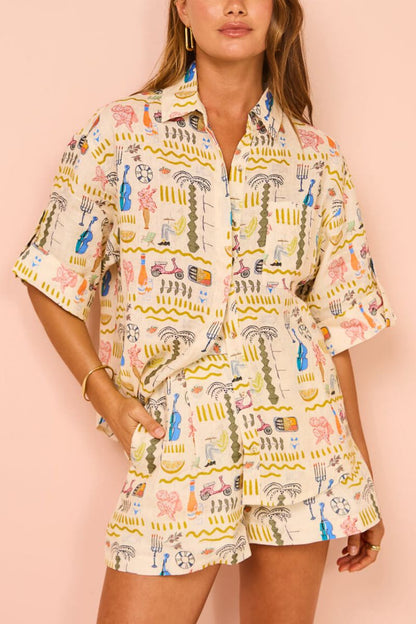 Printed Loose Shorts Set