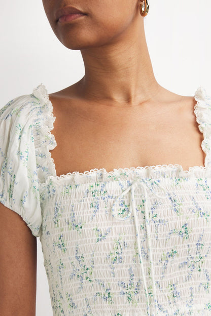 Smocking Puff-sleeve Midi Dress