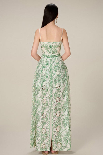 Lace Pleated Sleeveless Split Maxi Top �?mid Waist Mini Pants Set