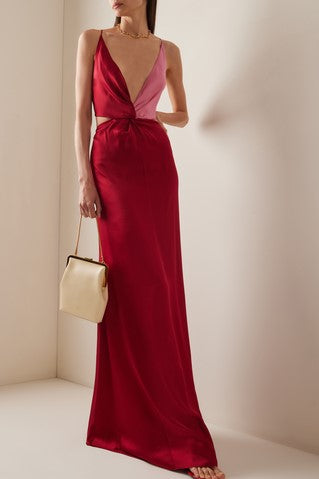 Cami V-neck Cut-out Backless Lace Up Maxi Dress