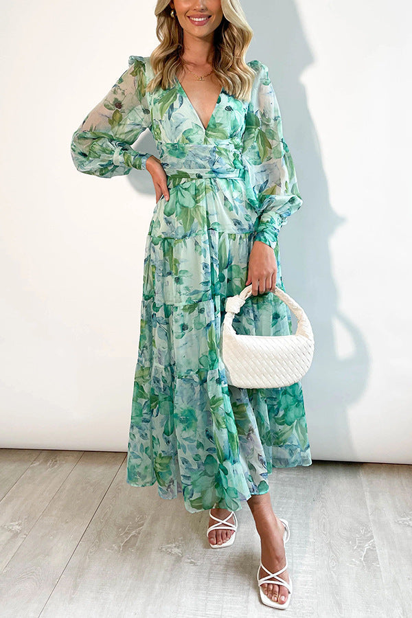 Painted Inspiration Balloon Sleeves Maxi Dress