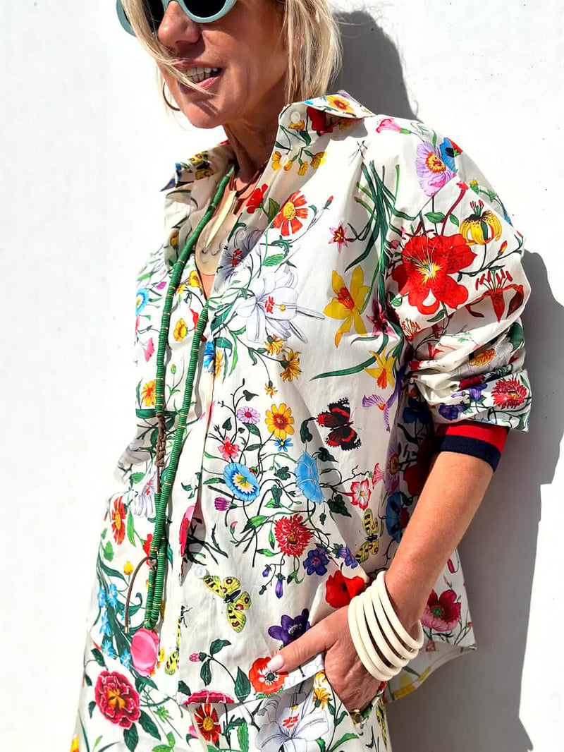 Oversized Unique Print Button Down Blouse