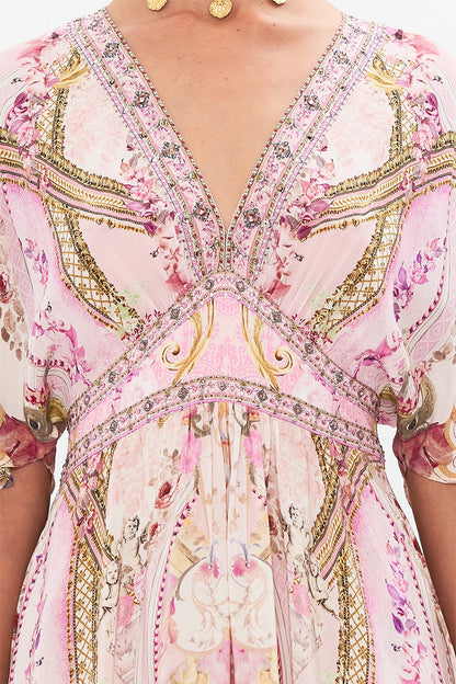 Palace Print Rhinestone V-neck Midi Dress