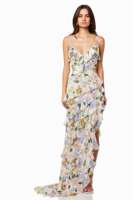 V-neck Frill Slip Maxi Dress