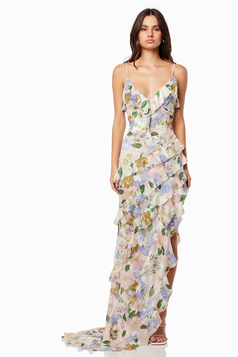 V-neck Frill Slip Maxi Dress