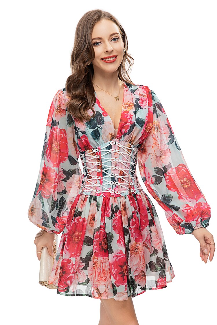 Long Sleeve V-neck Mini Dress
