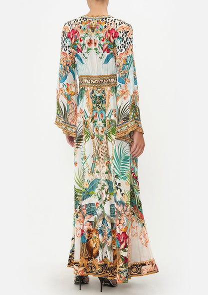 Botanical Print V-neck Long Sleeve Maxi Dress