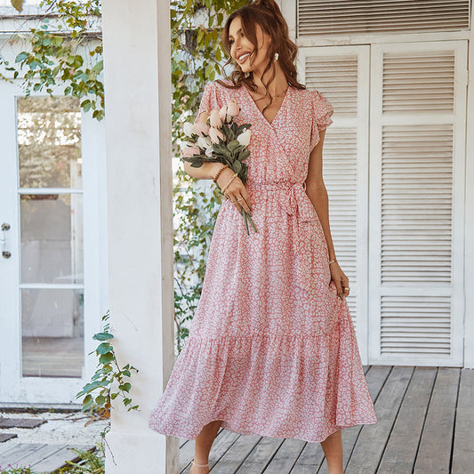 Deep V Polka Dot Long Dress