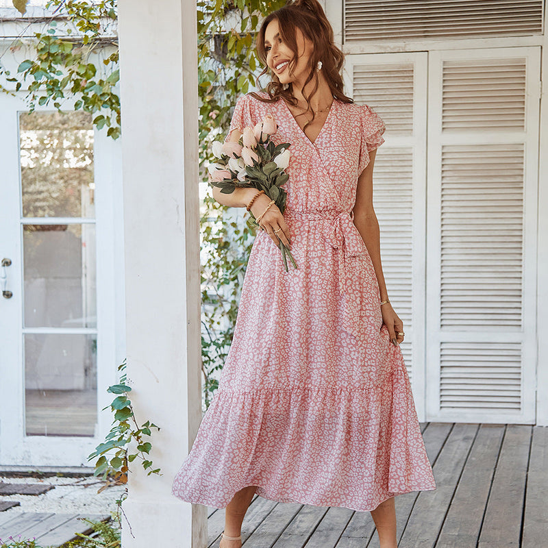 Deep V Polka Dot Long Dress
