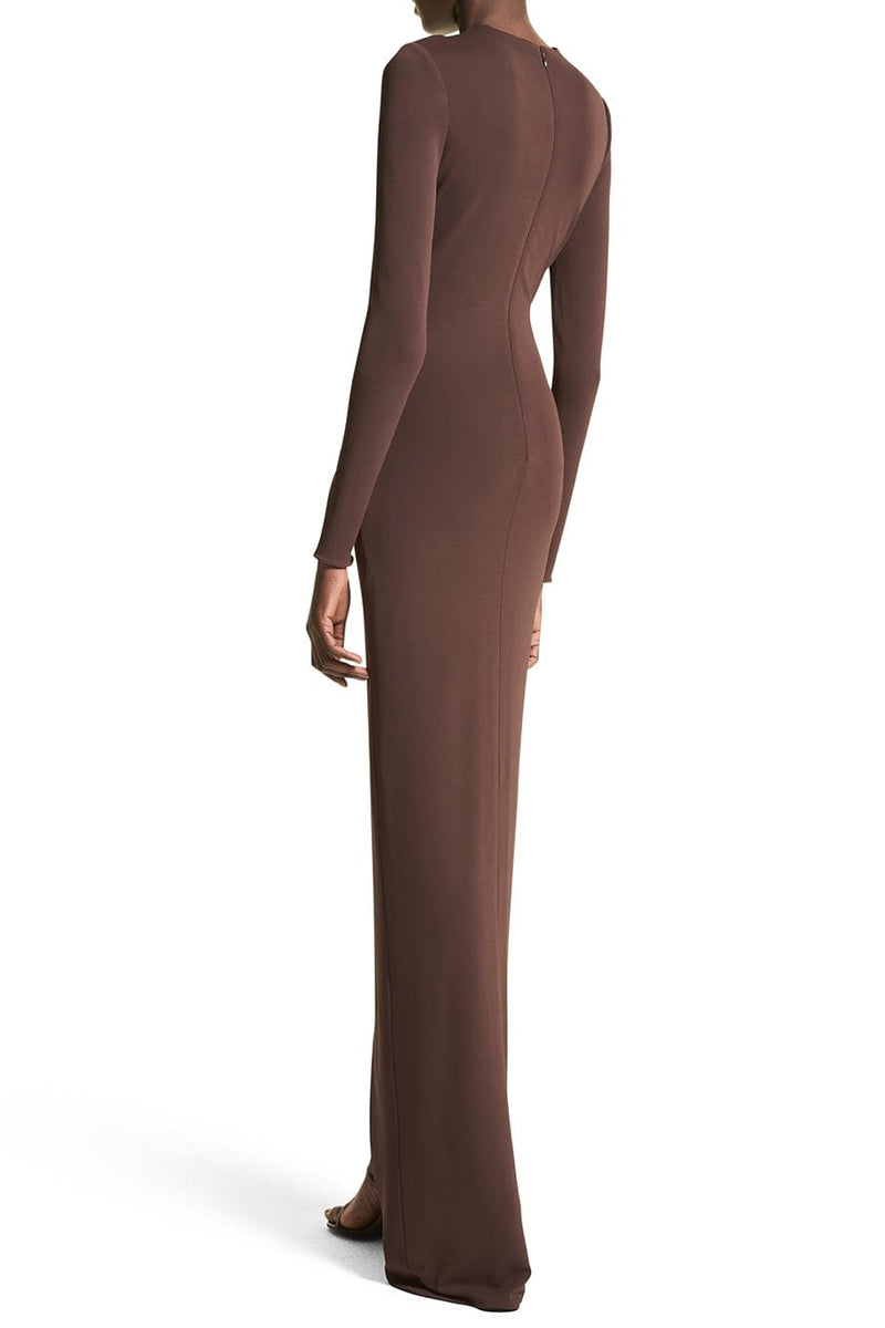 Jersey Ruched Round Neck Maxi Dress