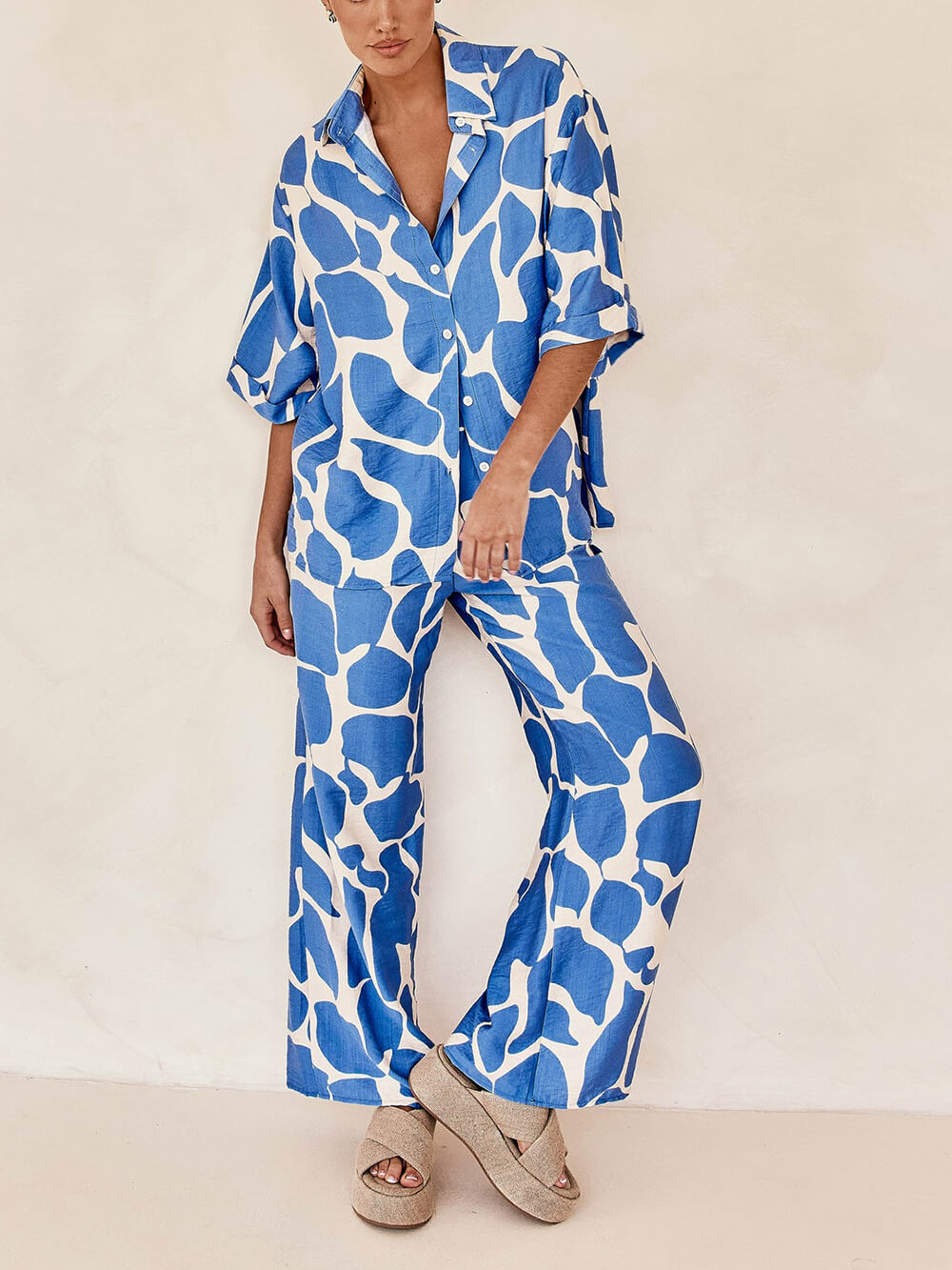 Blue and White Striped Patterned Printed Baggy Pants
