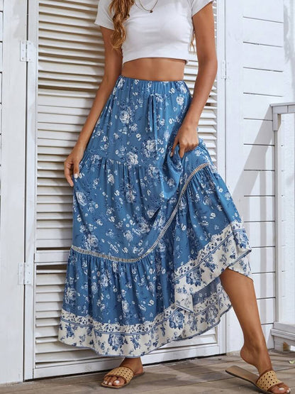 High Waist Eyelet Detail Skirt in Blue
