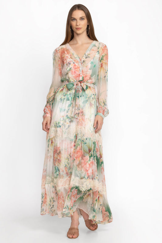 Bottom Long Sleeve Midi Dress With Belt