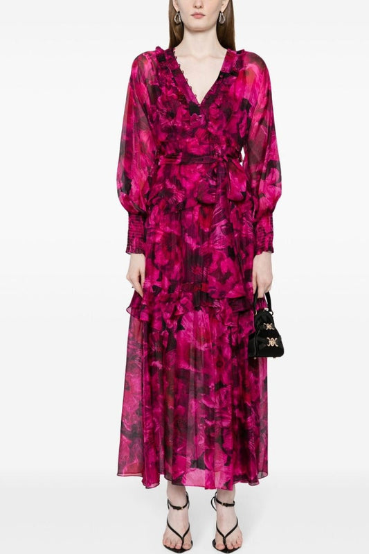 Ruffle Lantern Sleeve Midi Dress