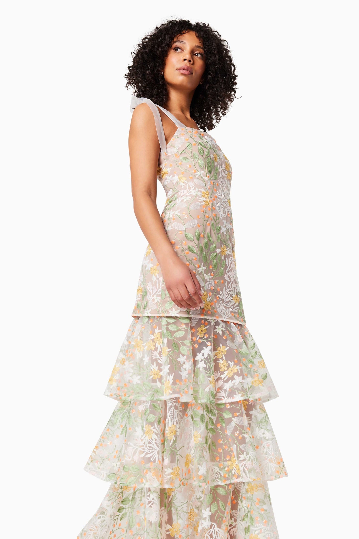 Embroidered Square Collar Sleeveless Top & Ruffle Skirt