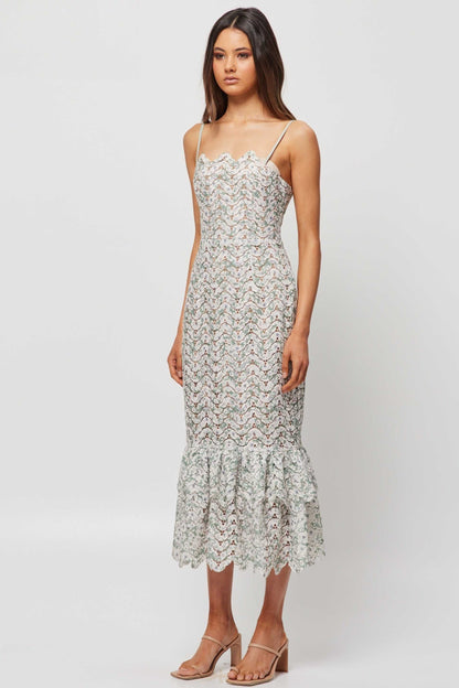 Wavy Line Lace Sleeveless Midi Dress