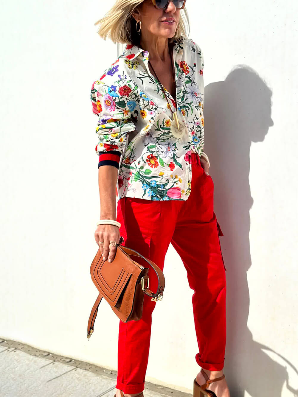Oversized Unique Print Button Down Blouse