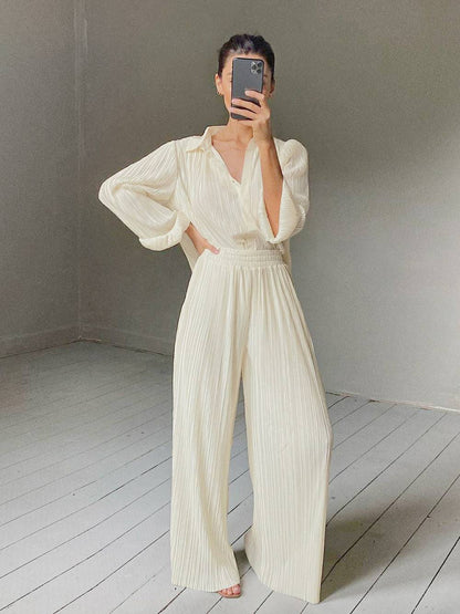 Loose Flared V-neck Pants Set