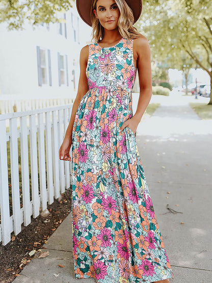 Sleeveless Maxi Dress: High Waist Hippie
