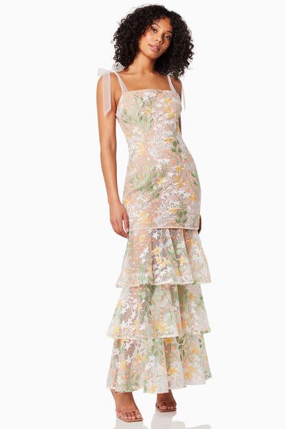 Embroidered Square Collar Sleeveless Top & Ruffle Skirt