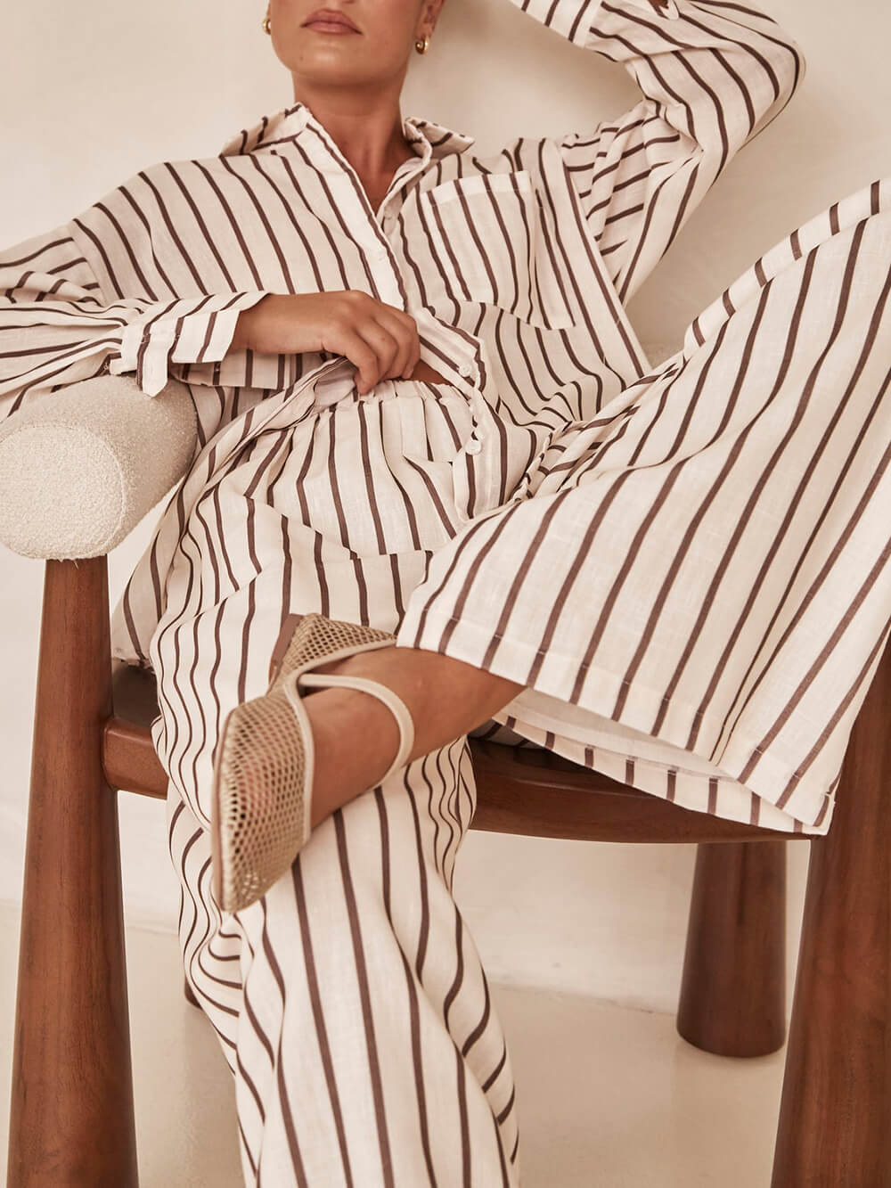Loose Striped Patchwork Shirt and Wide-leg Pants Suit