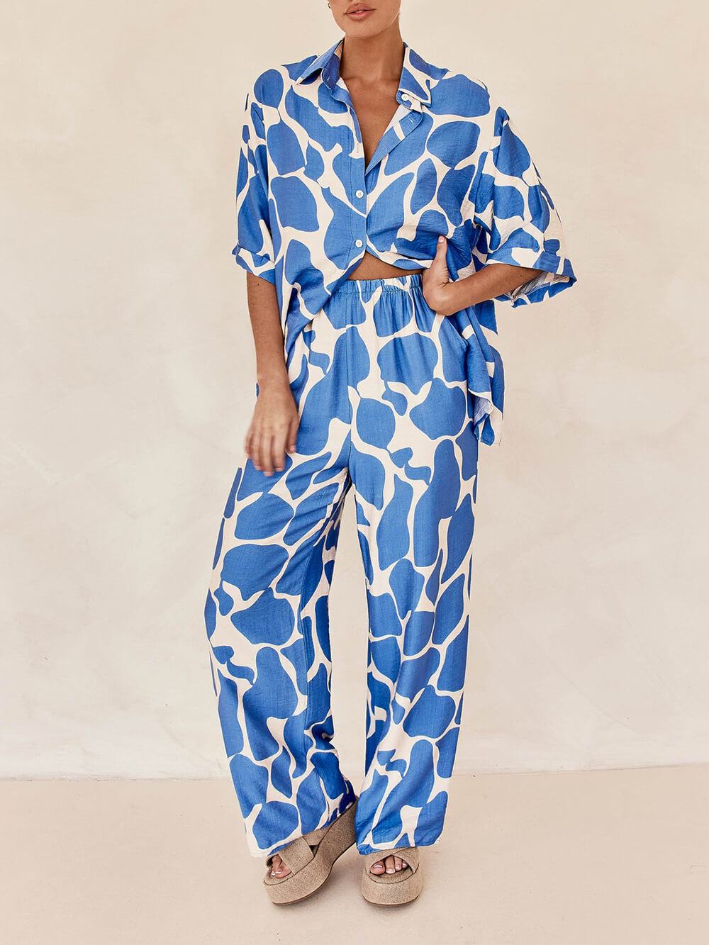 Blue and White Striped Patterned Printed Baggy Pants