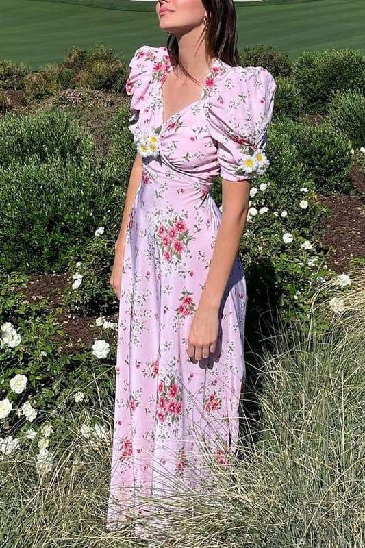 Sweetheart Neck Puff Sleeve Midi Dress