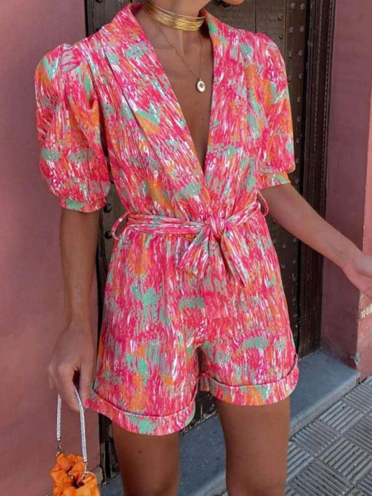 Candy Puff Sleeves Romper in Pink