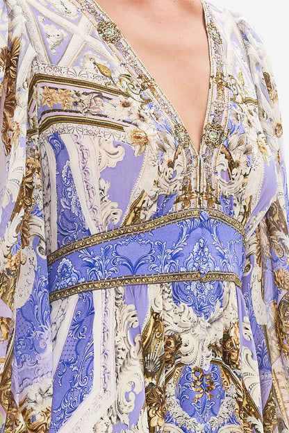 Palace Print V-neck Long Sleeve Maxi Dress
