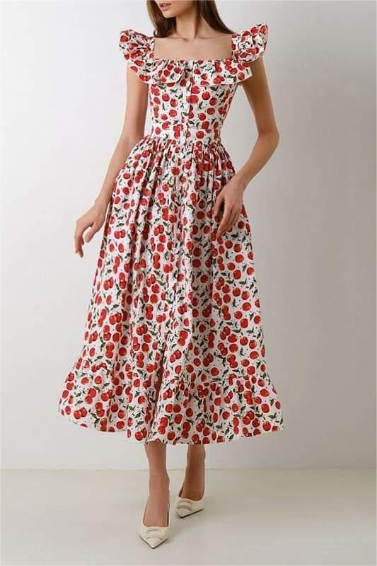 Frill Square Collar Midi Dress