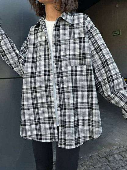 Plaid Blouses Polyester Pocket Blouse Tops