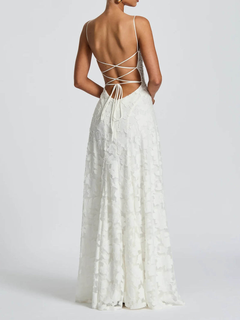 Thea - Textured Elegance Jacquard Maxi Dress