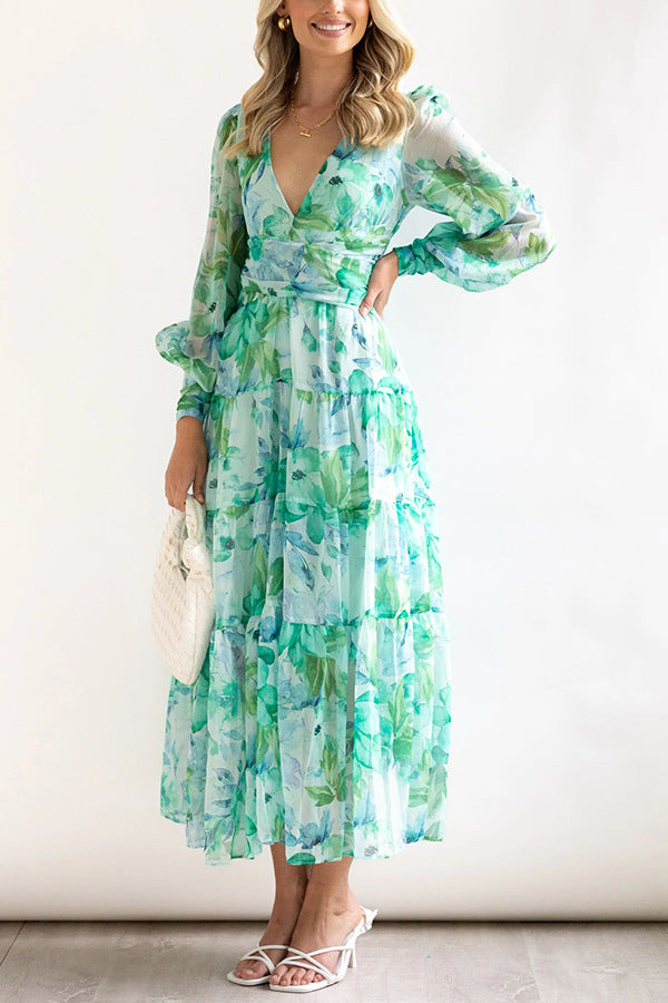 Painted Inspiration Balloon Sleeves Maxi Dress