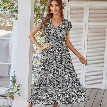 Deep V Polka Dot Long Dress