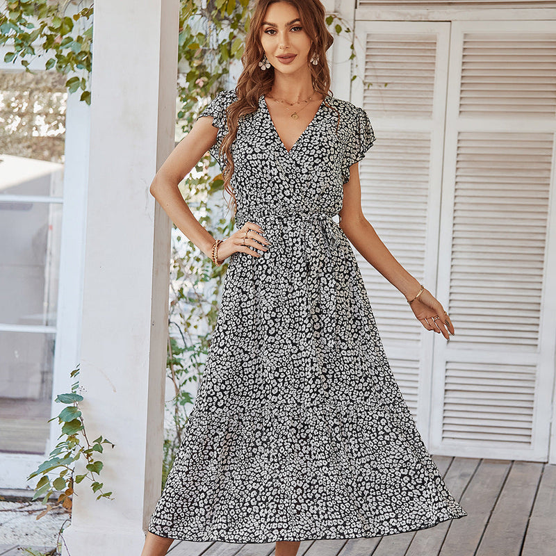 Deep V Polka Dot Long Dress